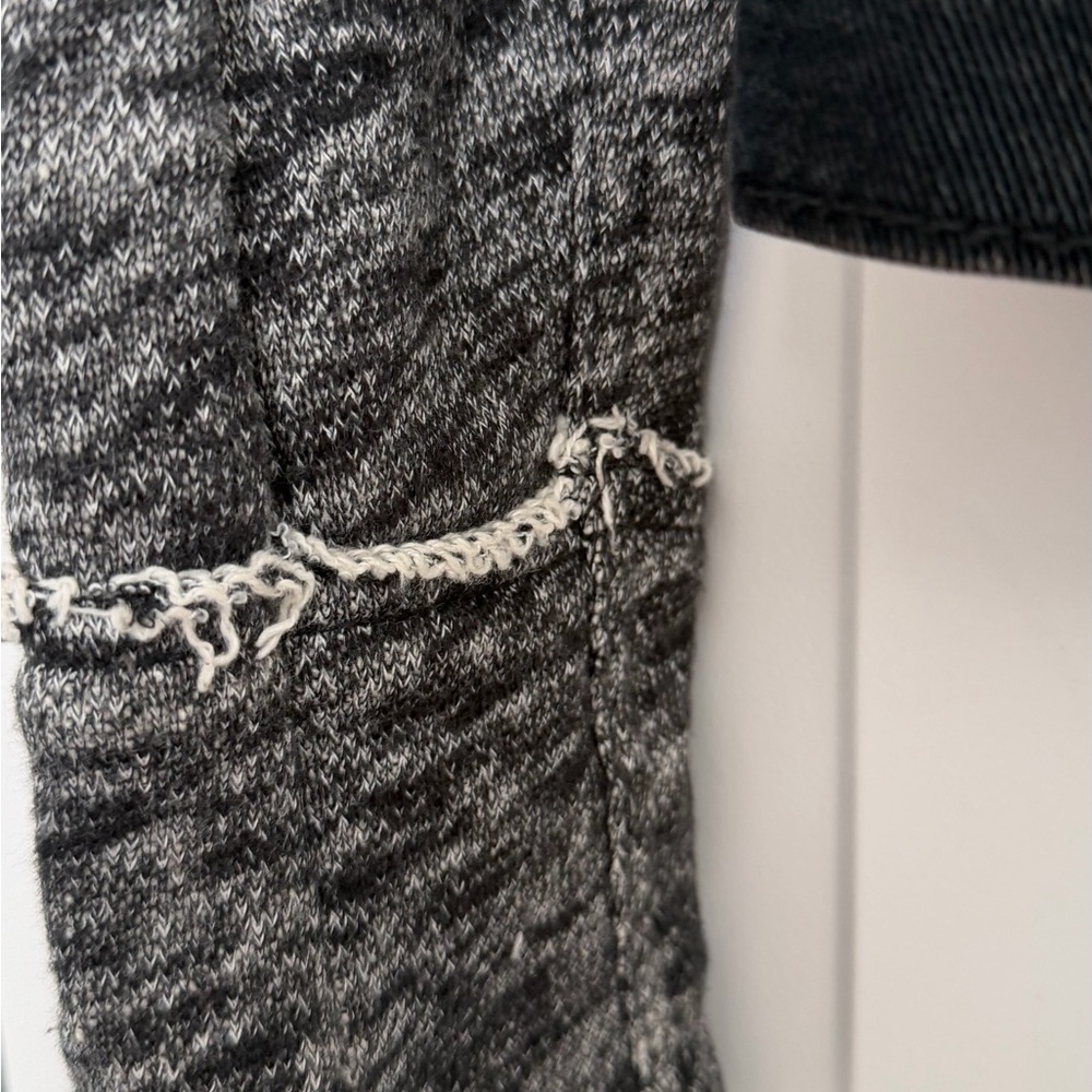 Free People distressed Black Jean Jacket with charcoal Sleeves - Picture 4 of 10